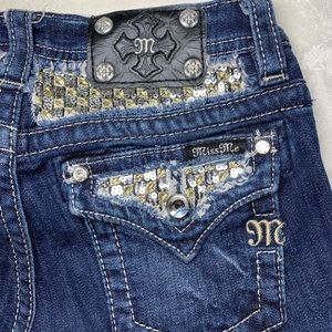 Miss Me Skinny Jeans embroidered metallic and sequin detail